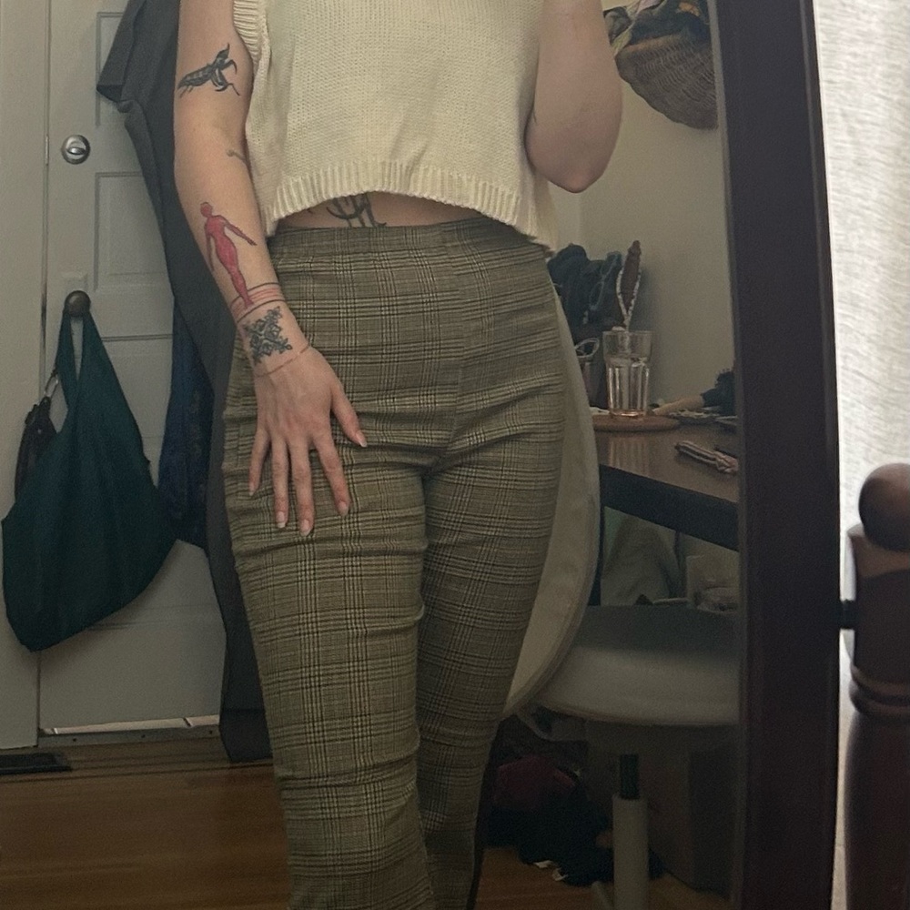 Plaid High-Waisted Pants